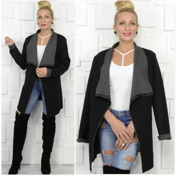 Classic Open Front Jacket Blazer Black/Gray